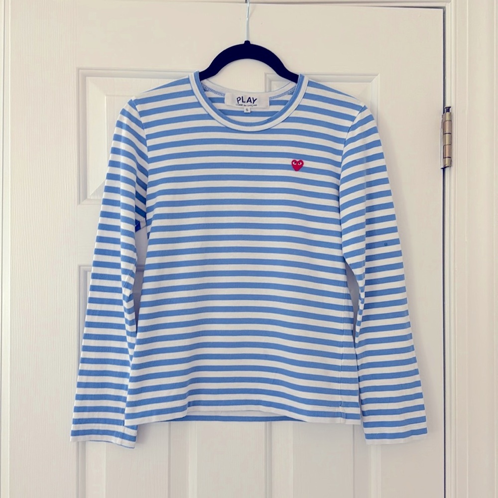 Comme Des Garcos Play light blue Stripped Long Sleeve Shirt gently worn size S